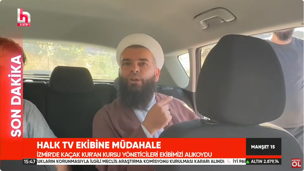 Kaçak tarikat binası önünde Halk TV ekibine saldırı. Zorla araca binen tarikatçılardan tehdit