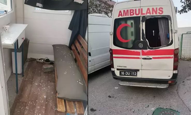 Ambulans ve güvenlik kulübesinin camlarını kıran şüpheliler aranıyor