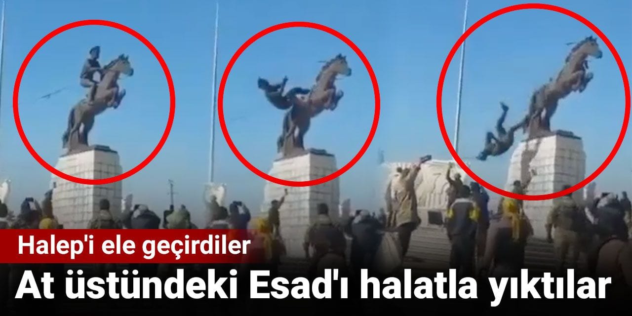 Halep'i ele geçirdiler ilk iş Esad'ın heykelini yıktılar
