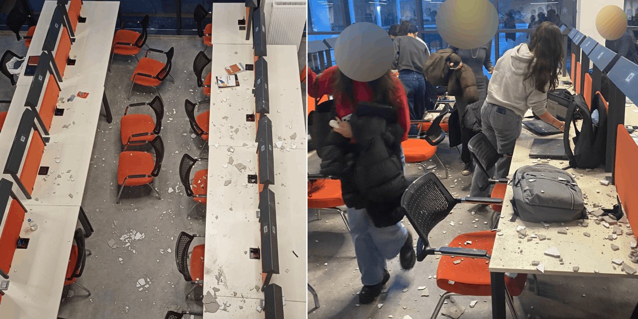 Yeni yapılan üniversite binası tavanından öğrencilerin başına parçalar düşüyor
