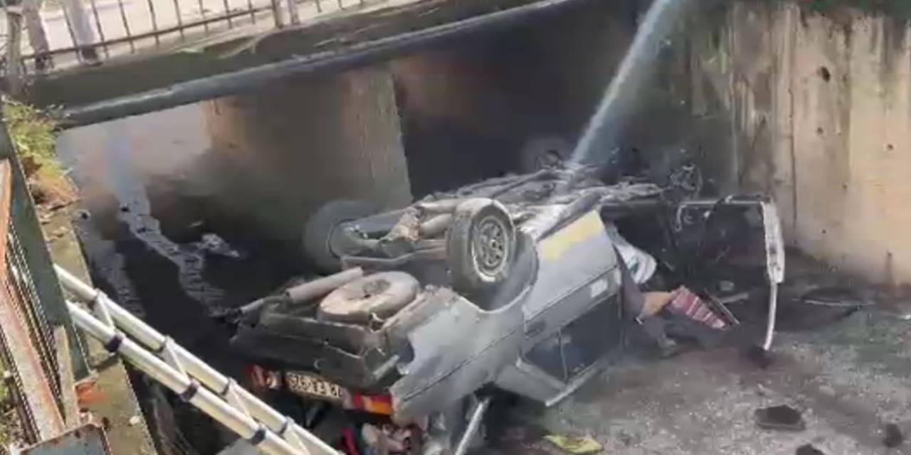 Otomobil dereye uçtu. O anlar kamerada