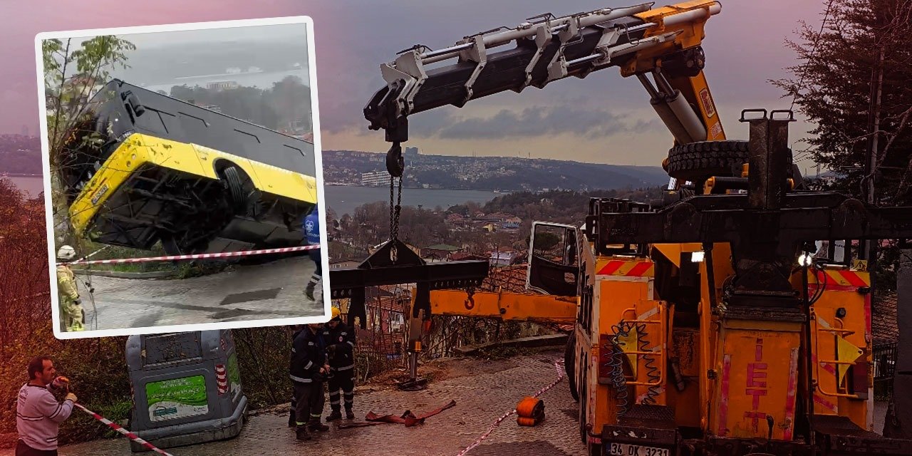 Yokuşta kayan İETT otobüsü evin bahçesine düştü