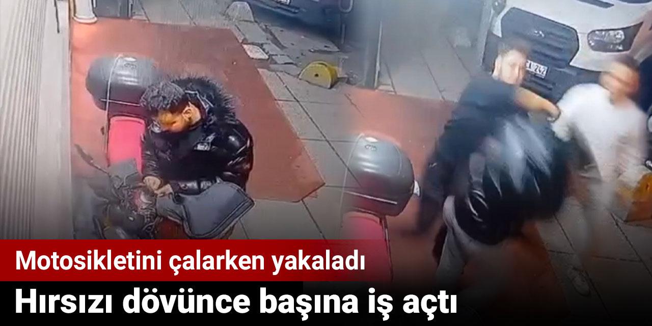 Hırsızı dövünce başına iş açtı. Motosikletini çalarken yakaladı