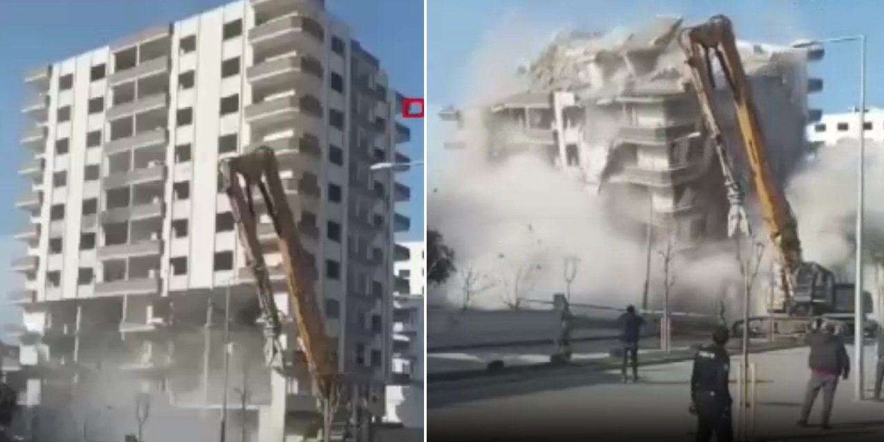 Osmaniye'de hasarlı bina 7 saniyede yerle bir oldu