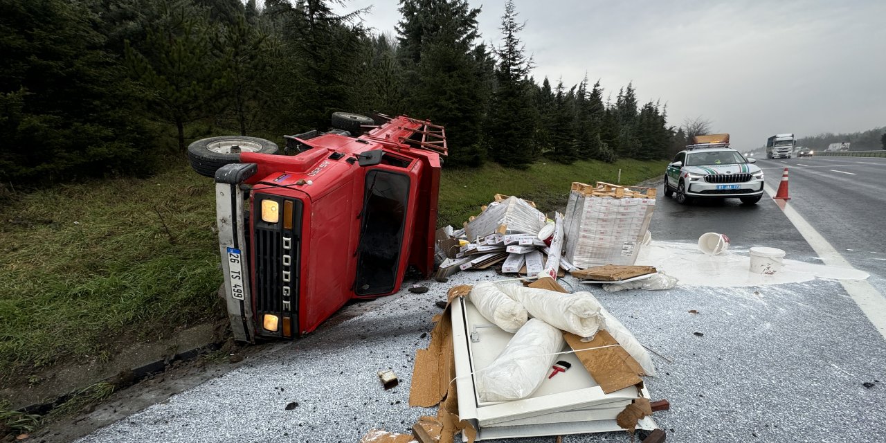 Anadolu Otoyolu'nda devrilen kamyonetin sürücüsü yaralandı