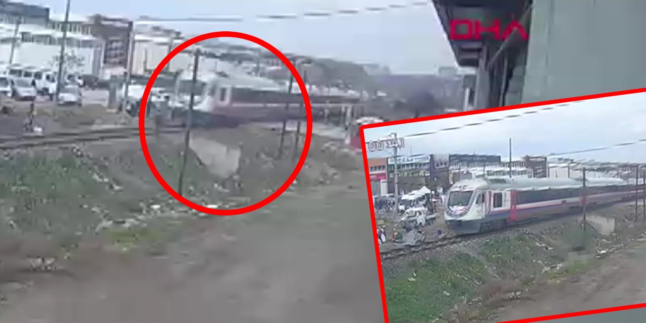 Raylardan geçerken yolcu treni çarptı; kaza kamerada