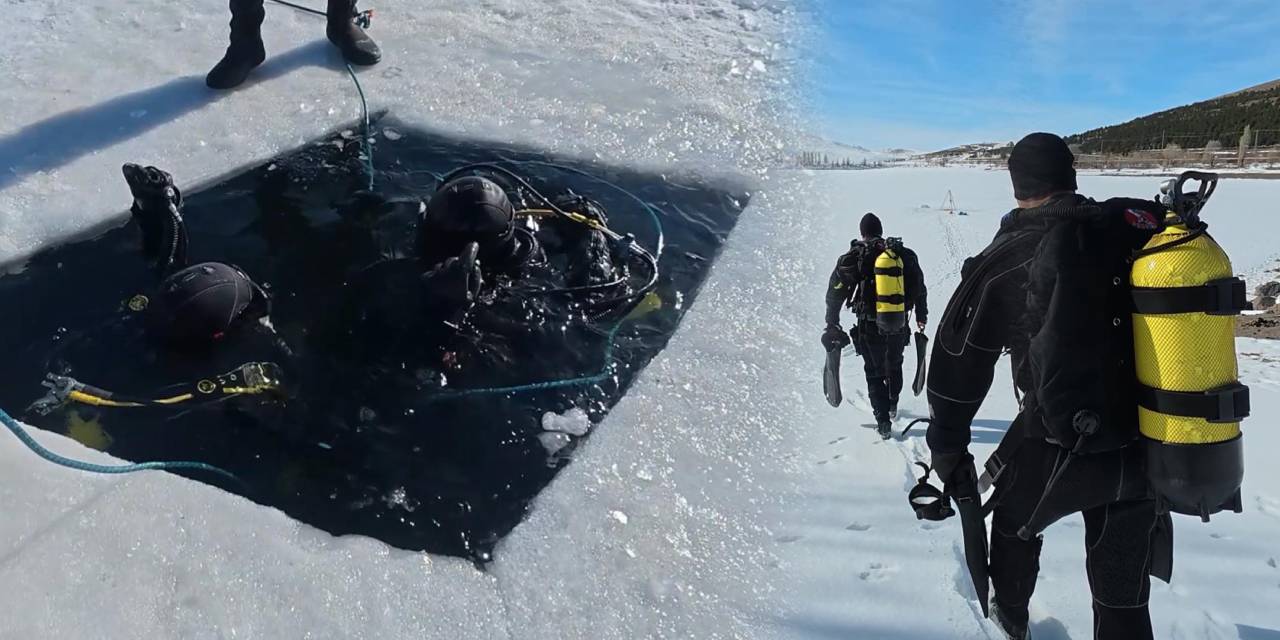 Jandarma SAK timi buz tutan gölette eğitim dalışı yaptı