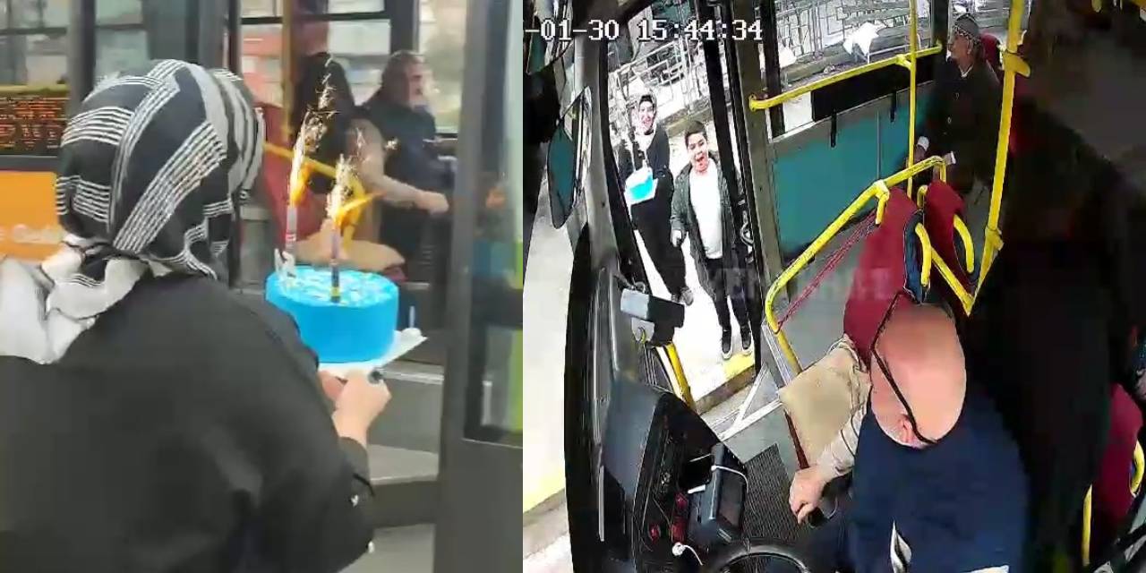 Otobüs şoförüne durakta doğum günü sürprizi