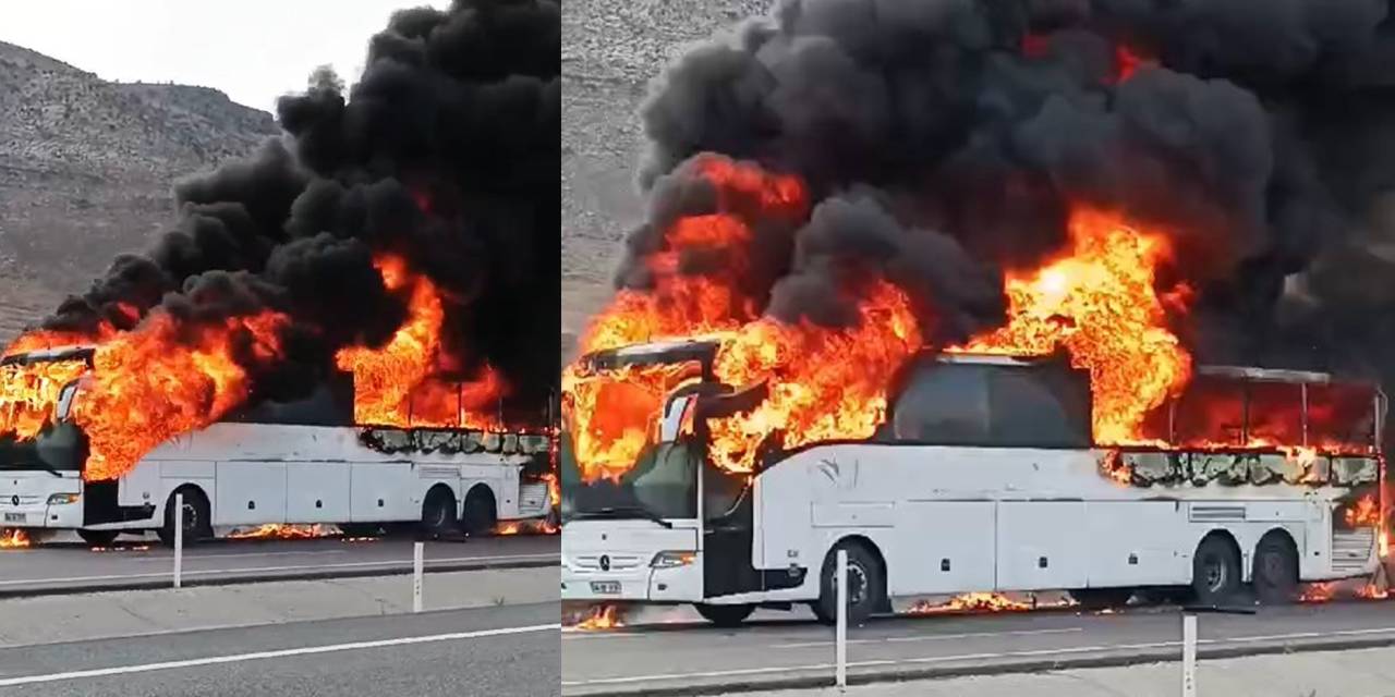 Film sahnesi değil gerçek: Yolcu otobüsü alev alev yandı