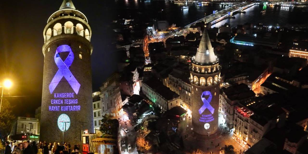Galata Kulesi'ne lila renkli kurdele yansıtıldı