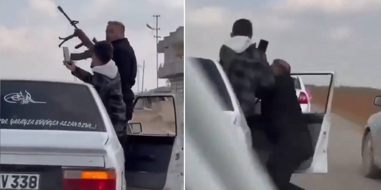 Düğün konvoyunda ateş ederken otomobilden düştü