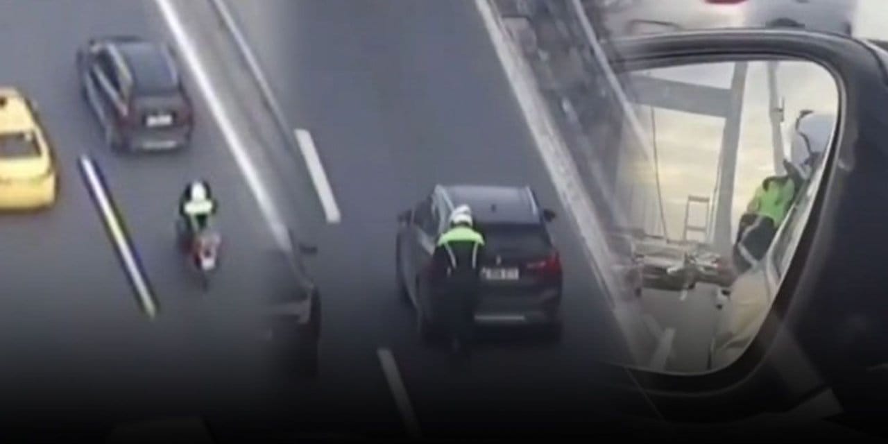 Ali Yerlikaya'dan bu polise özel teşekkür! Motorundan indi, köprü çıkışına kadar arabayı tek başına itti