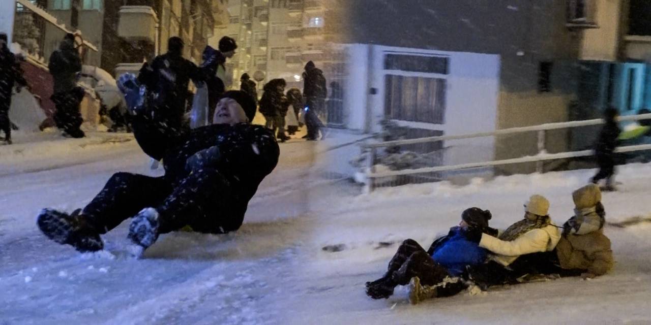 Kar mutluluğu: Fırın tepsisiyle leğenle kaydılar