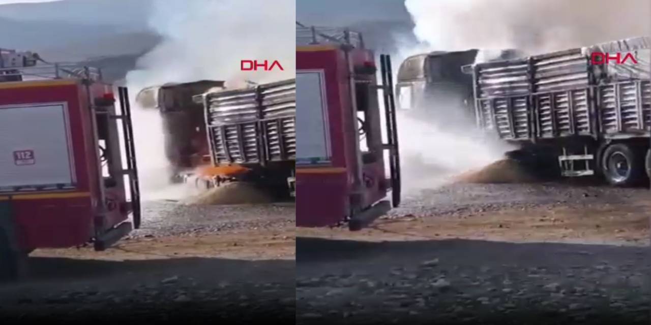 Siirt'te park halindeki TIR alev alev yandı