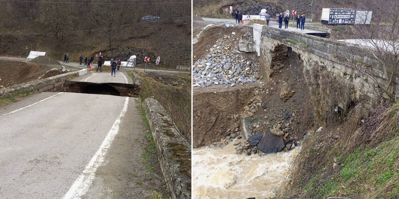 Trabzon'da heyelan! Köprü çöktü