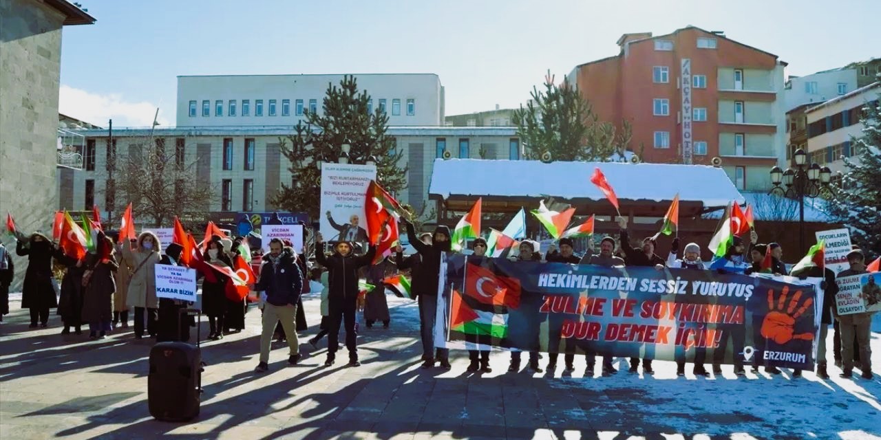 Erzurum'da sağlık çalışanları yürüyüş eylemi gerçekleştirdi