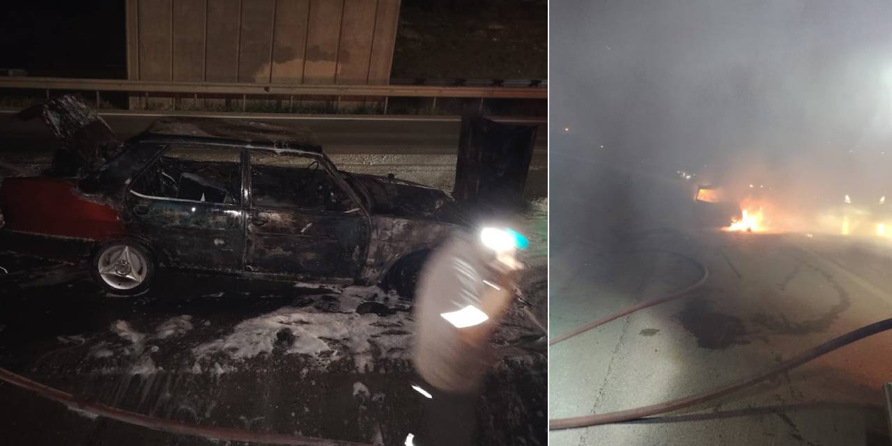 Seyir halinde otomobil alev alev yandı