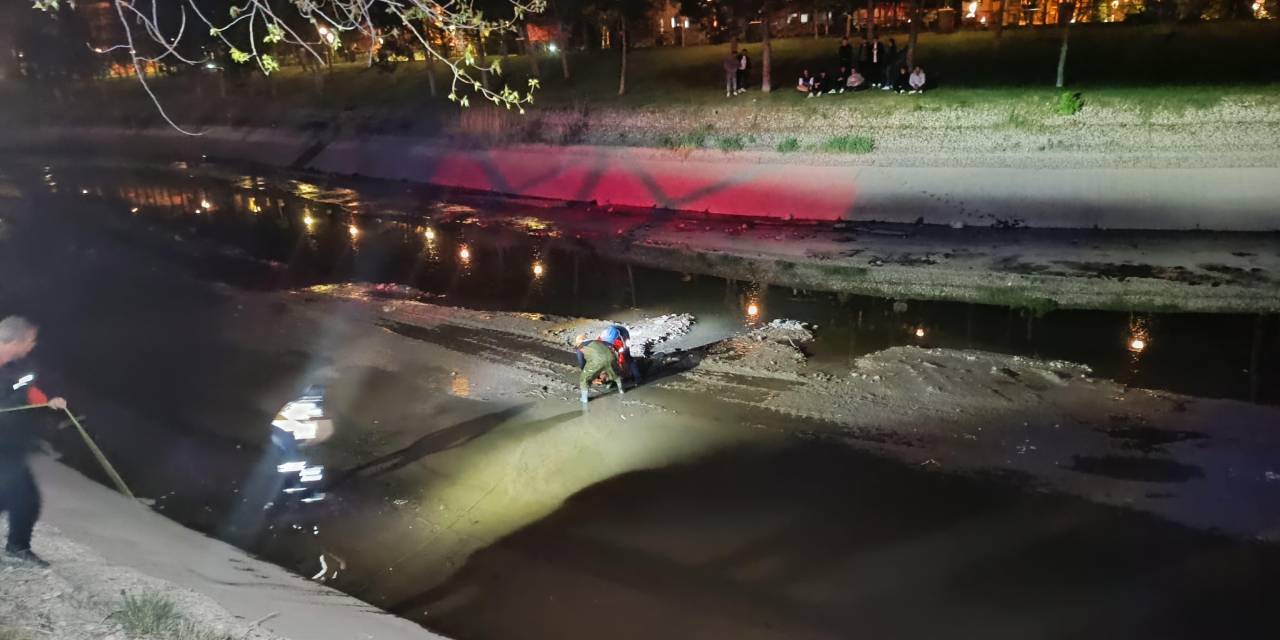 Porsuk Çayı'na düşerek balçığa saplandı