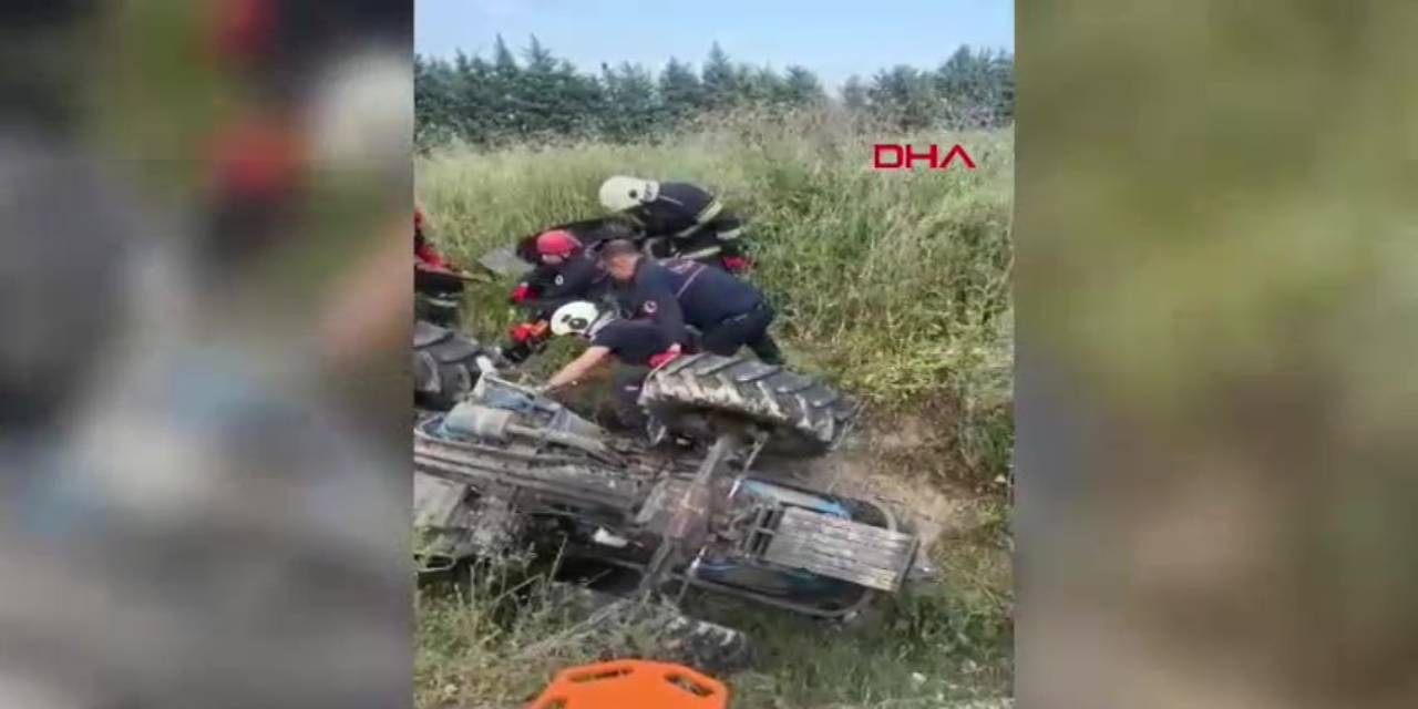 Adana'da devrilen traktörün altında kaldı