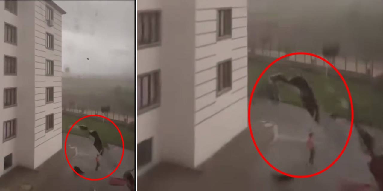 Fırtınada uçan çatı çocuğun üzerine doğru düştü