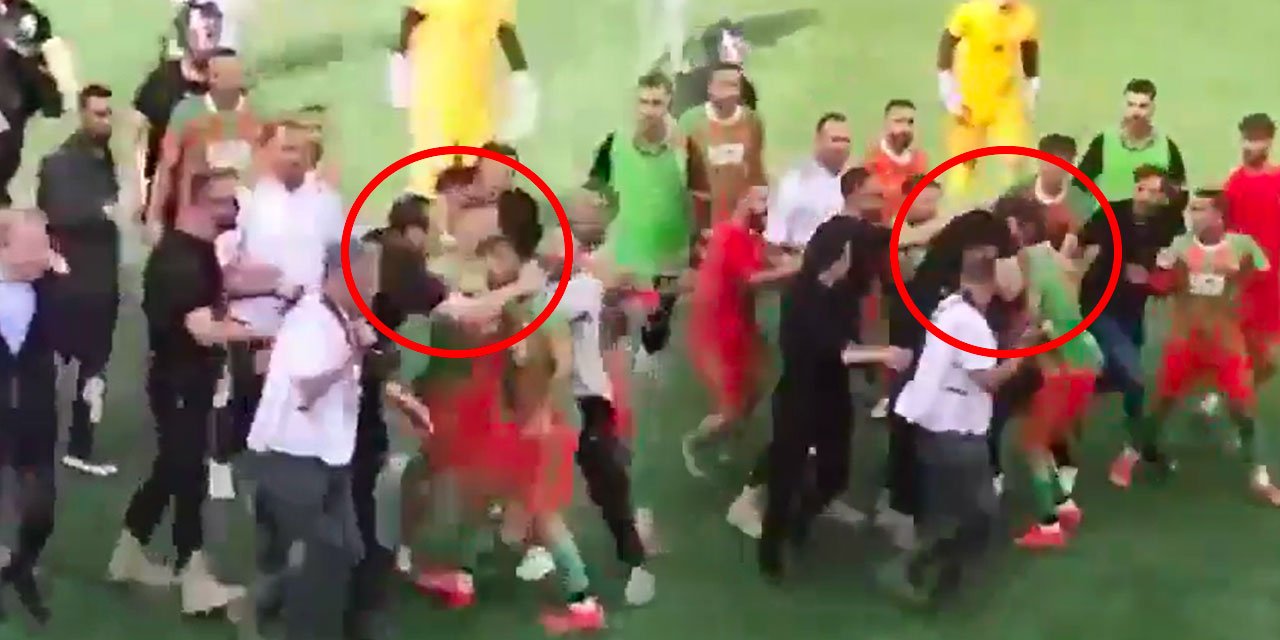 Polis futbolcuya kafa attı: Sahada ortalık karıştı