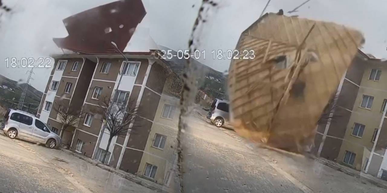 Fırtına çatıyı yolcu taşıyan minibüse uçurdu