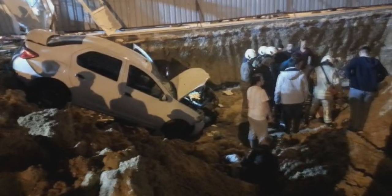 Bekçiye çarpan otomobil şantiyeye uçtu