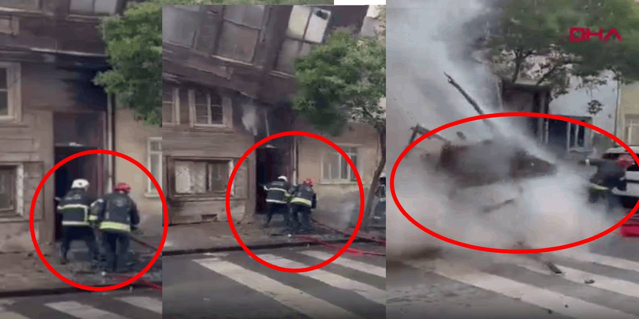 Yangına müdahale eden 2 itfaiye personeli yıkılan evin altında kaldı