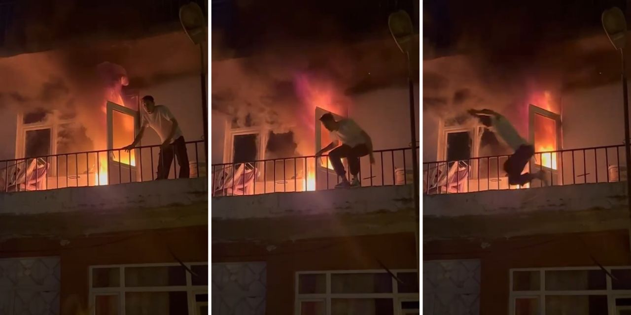 Yangını söndürmek için girdi, alevler büyüyünce balkondan atladı