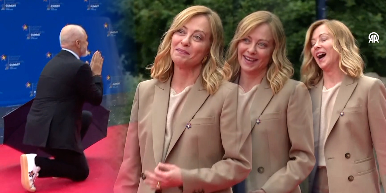 Edi Rama diz çöktü Meloni'nin yüzünde güller açtı