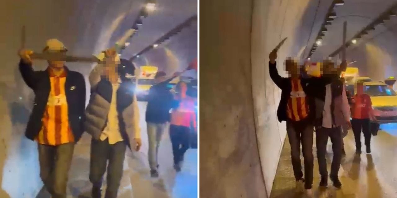 İzmir'de tehlikeli kutlama: Döner bıçaklarıyla yürüdüler