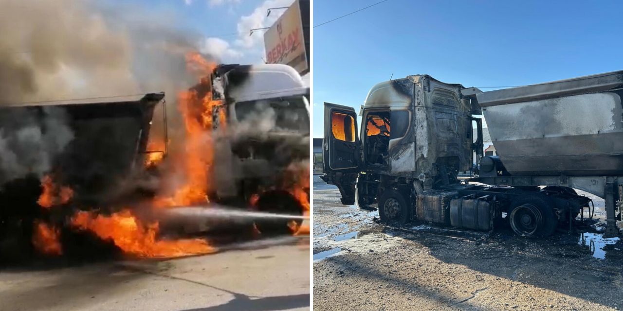 Alev alev yanan TIR kameralara yansıdı