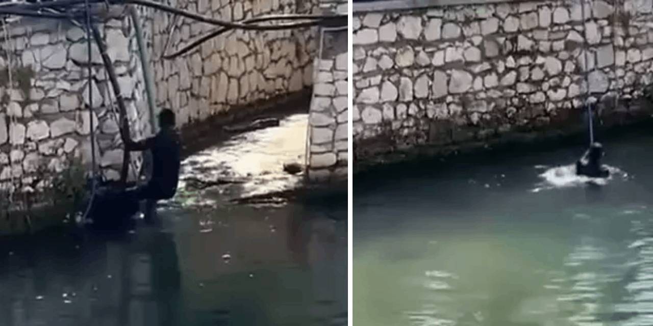 Polisi görünce dereye atladı, hortumla kurtarıldı: Yine kaçtı!