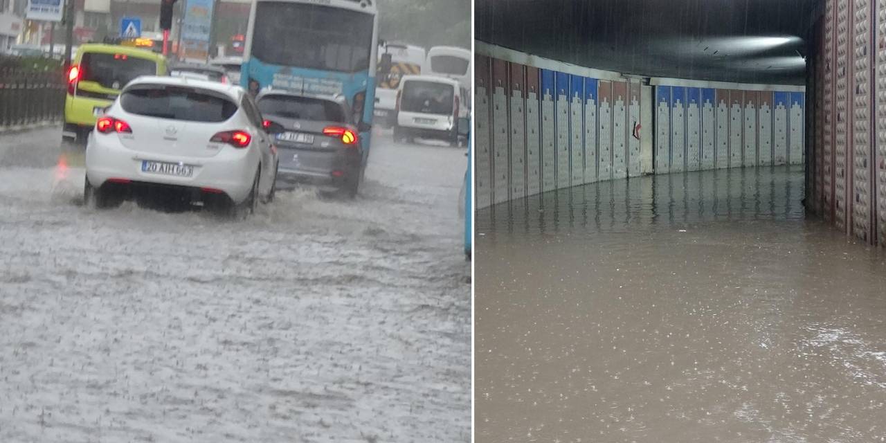 Erzurum'da yağış hayatı durdurdu! Sokaklar göle döndü