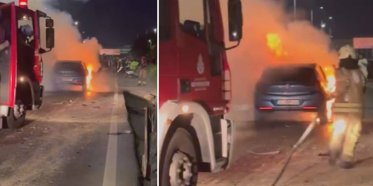 Kağıthane'de otomobil alev topuna döndü! Sürücü yaralandı