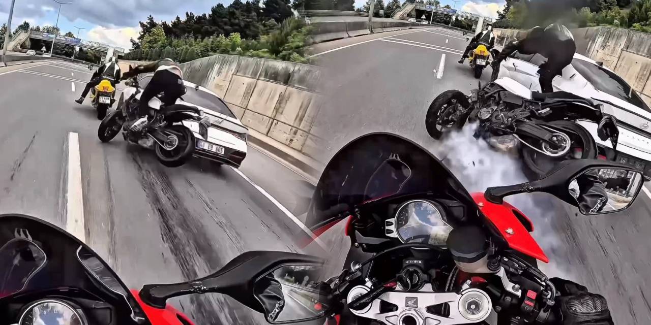 Yolda su birikti, motosikletler çarpıştı: Kask kamerası her şeyi kaydetti