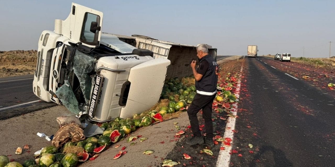 Karpuz yüklü TIR devrildi: Şoför ağır yaralı