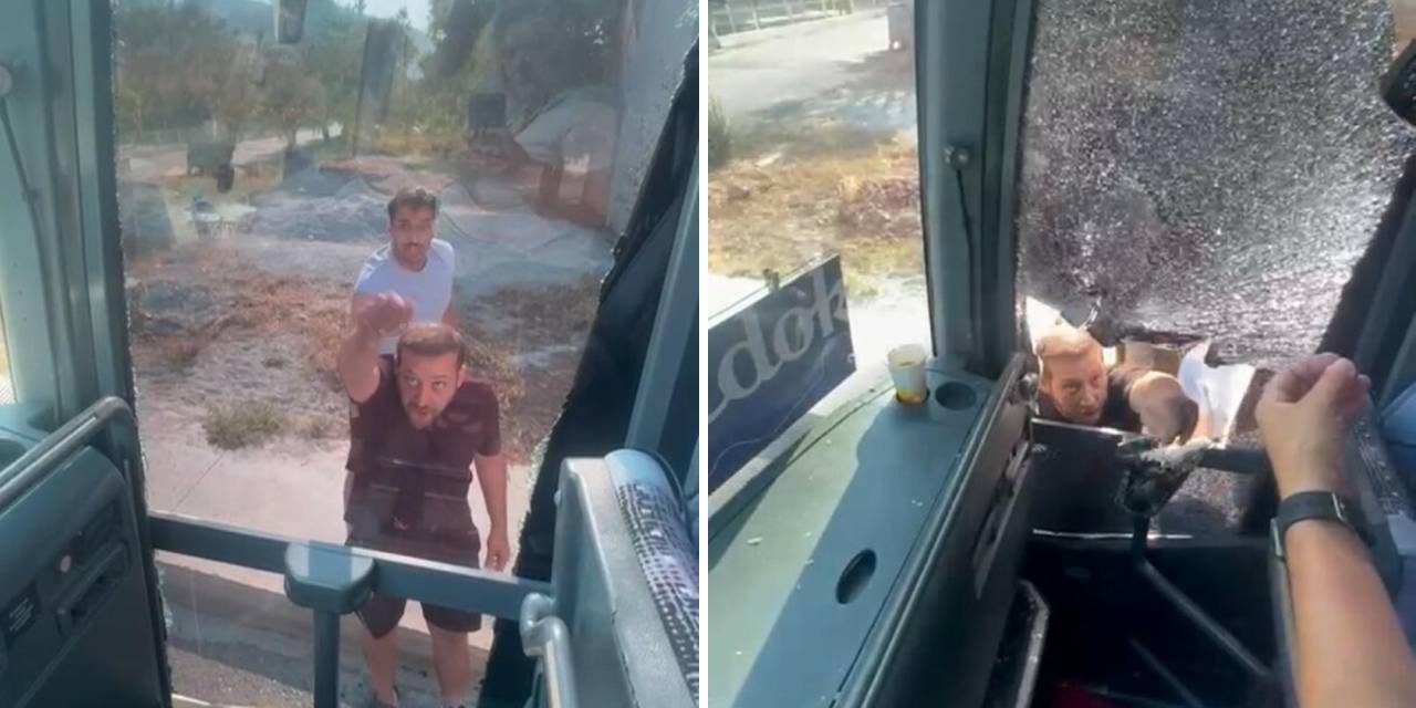Turistleri taşıyan otobüsün önünü kesip şoförü taşladılar