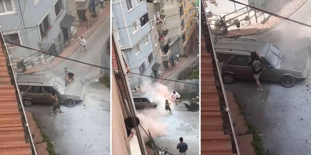 Otomobili alev alınca sinir krizi geçirdi! Yanarken parçalamaya çalıştı