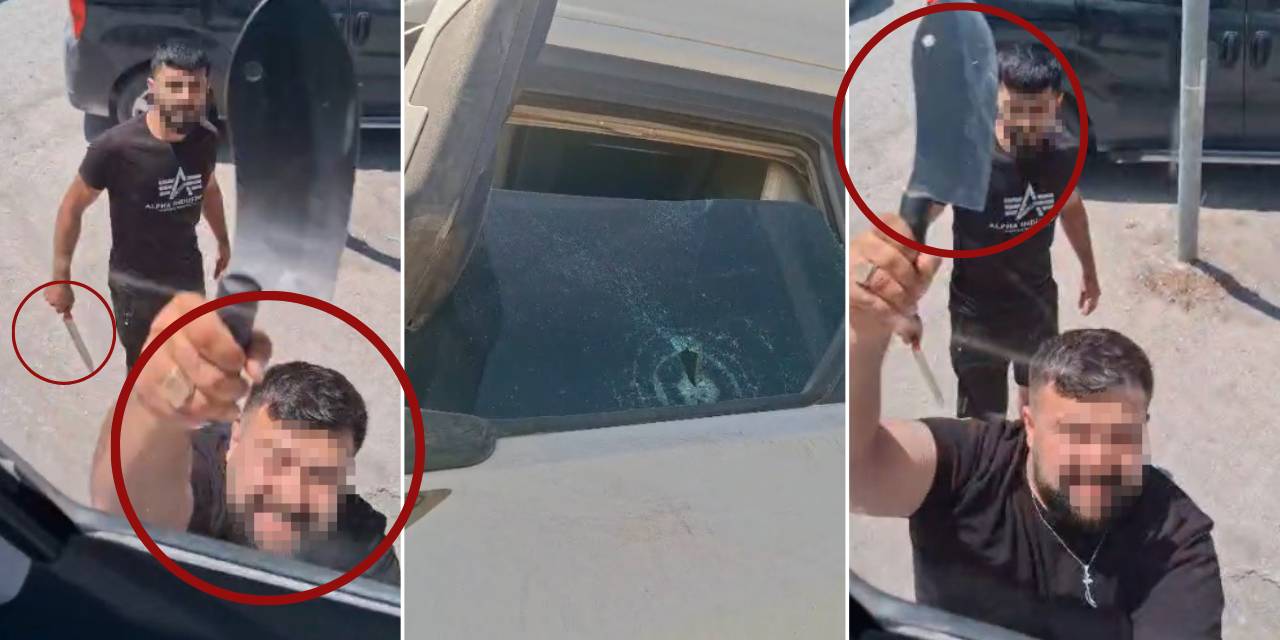 Trafikte maganda dehşeti! Satırla tırın camını kırdılar