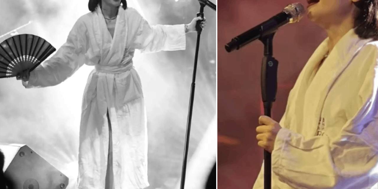 'Bavulum Yoktu' diyen şarkıcının sahnede bornozlu çözümü olay oldu