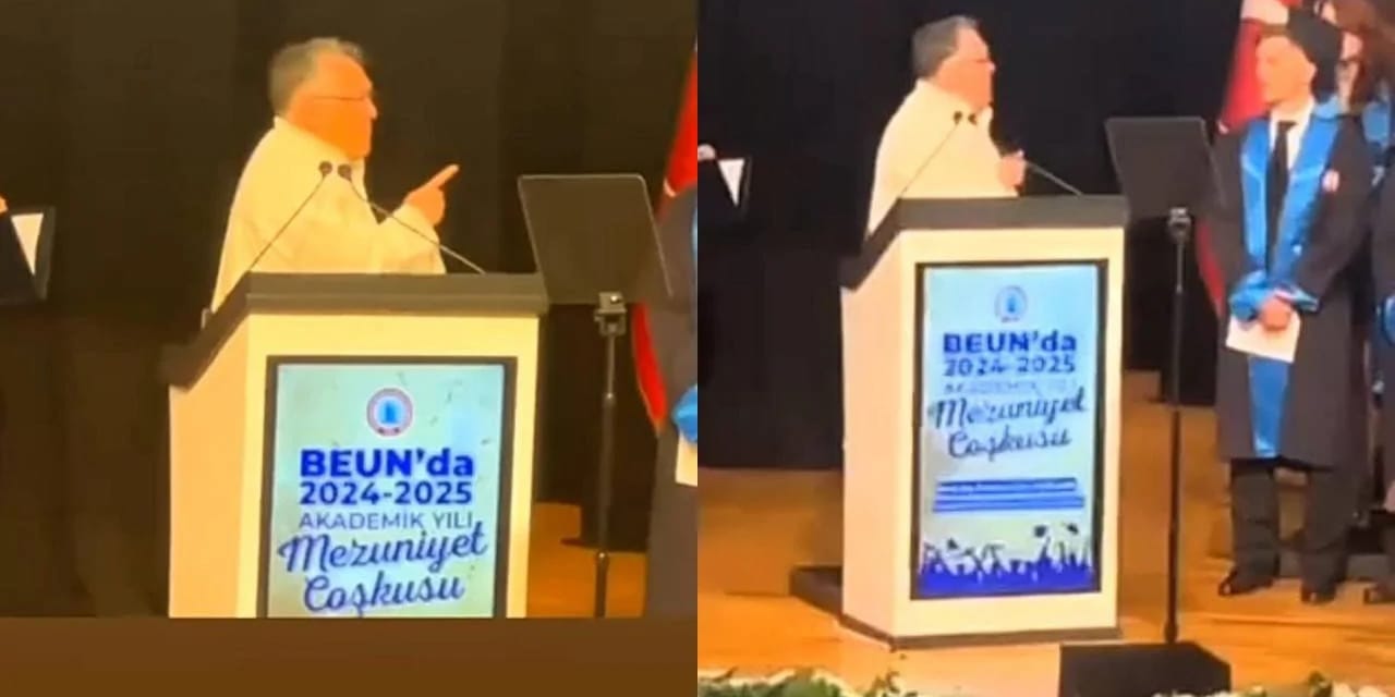 Rektör fakülte birincisine parmak salladı! Yuhalandı sahneyi terk etti