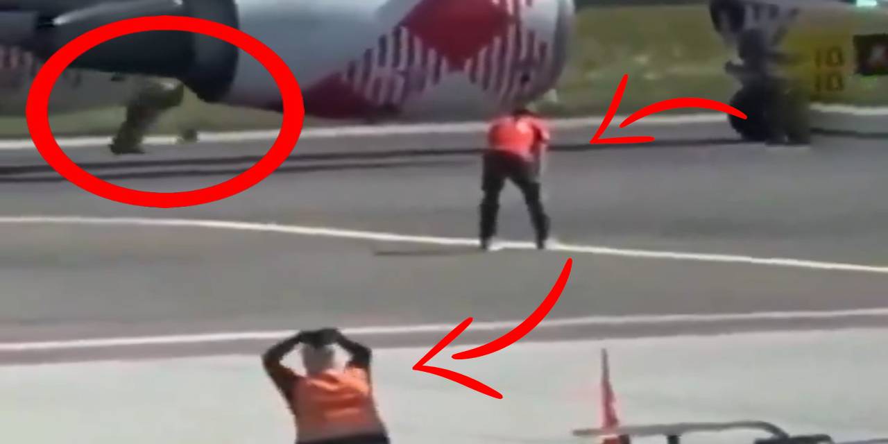 Uçağın motoruna atladı! Dehşet anları kamerada