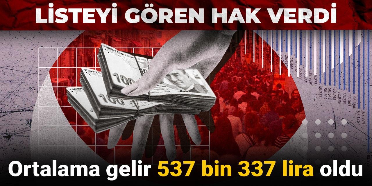 Ortalama gelir 537 bin 337 lira oldu: Listeyi gören hak verdi