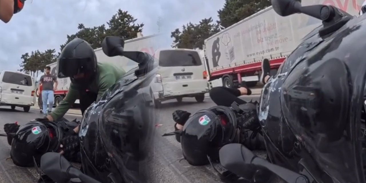 Motosiklet trafik ışıklarında bekleyen minibüse çarptı