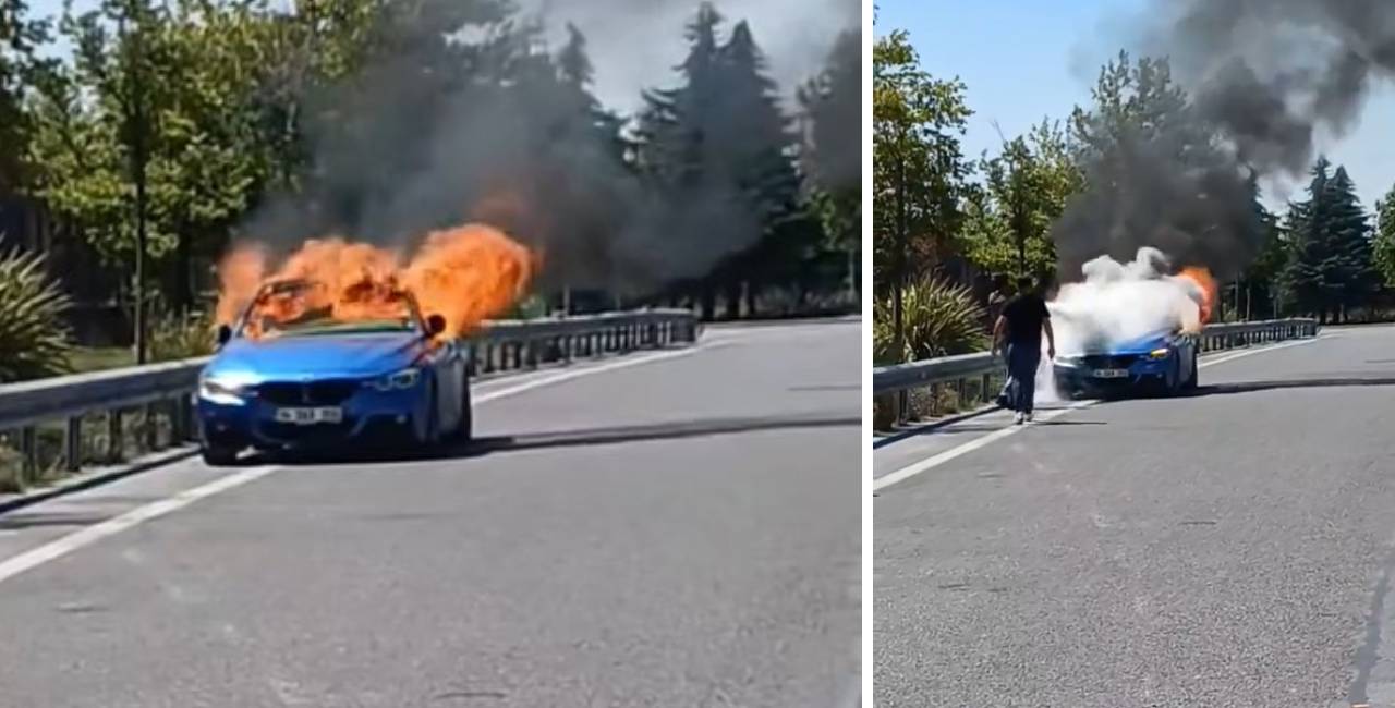 Seyir halindeki otomobil bir anda alev topuna döndü