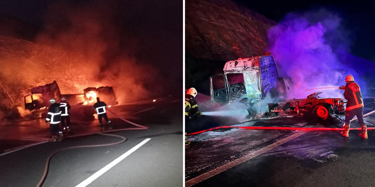 Devrilen akaryakıt tankeri alev topuna döndü