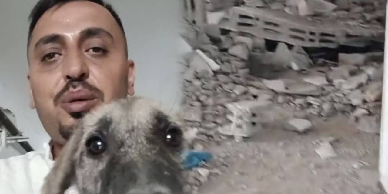 Ağır hasarlı binada mahsur kalan yavru köpeği kurtardı!