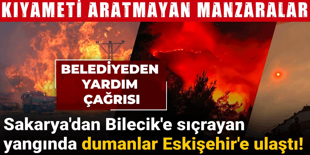 Sakarya'dan Bilecik'e sıçrayan yangında dumanlar Eskişehir'e ulaştı! Kıyameti aratmayan manzaralar