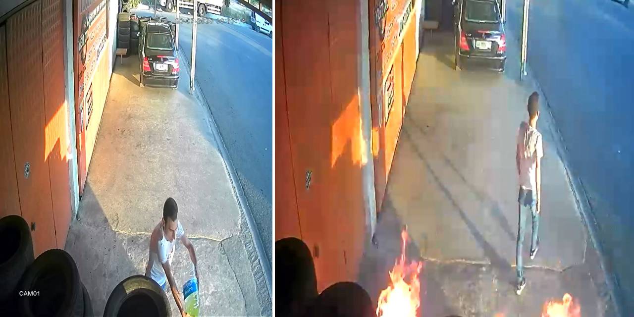 Elinde yanıcı madde dolu şişeyle geldi: Kundakçı kameralara yakalandı